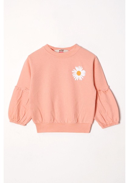 Bisiklet Yaka Uzun Kol Cıcek Desenlı Somon Renk Kız Çocuk Esofman Takım fiyatları