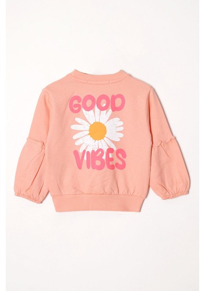 Bisiklet Yaka Uzun Kol Cıcek Desenlı Somon Renk Kız Çocuk Esofman Takım modelleri