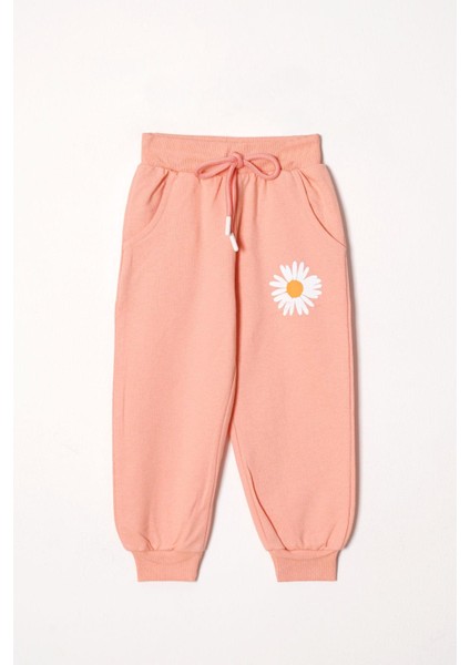 Bisiklet Yaka Uzun Kol Cıcek Desenlı Somon Renk Kız Çocuk Esofman Takım fırsatları