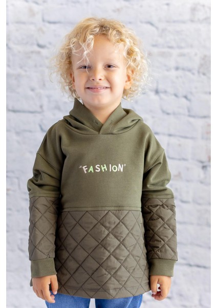 Kız Çocuk Nakış Detaylı Kapitoneli Sweatshirt - Haki