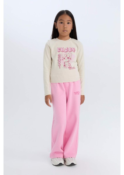 Kız Çocuk Cropped Fit Bisiklet Yaka Baskılı Fitilli Kaşkorse Uzun Kollu Tişört D3430A824WN fiyatları
