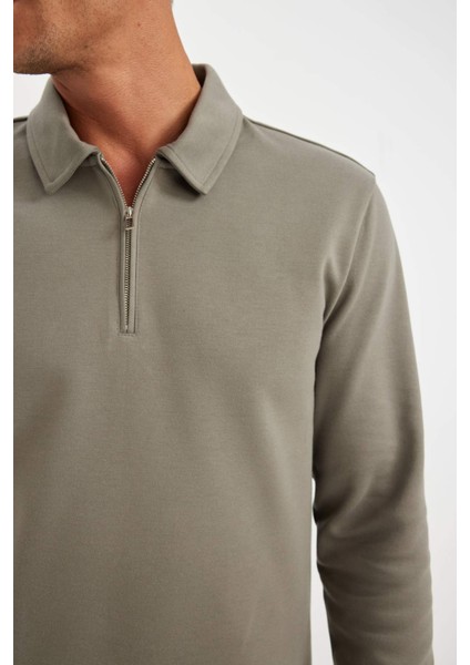 Regular Fit Polo Yaka Yarım Fermuarlı Basic Düz Sweatshirt D2279AX24AU