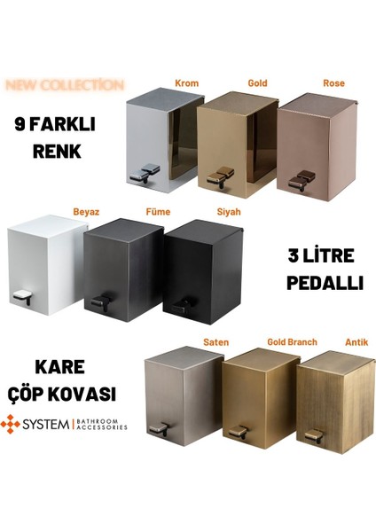 Pedallı Kare Çöp Kovası 3 Lt Beyaz 262X245X180 Mm fiyatları