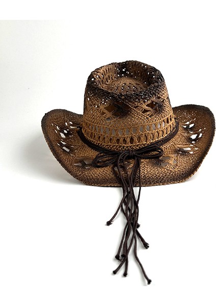 Rüzgar Geçirmez Halat Kot Hasır Şapka Avrupa ve Amerikan Retro Tarzı Batı Kovboy Şapkası Güneş Kremi Içi Boş Caz Şapka (Yurt Dışından)