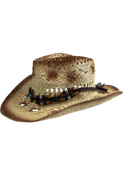 Rüzgar Geçirmez Halat Kot Hasır Şapka Avrupa ve Amerikan Retro Tarzı Batı Kovboy Şapkası Güneş Kremi Içi Boş Caz Şapka (Yurt Dışından)