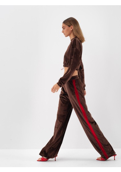 Kadın Kahverengi Lüks Dokulu Soft Kadife Oversize Sweatshirt modelleri