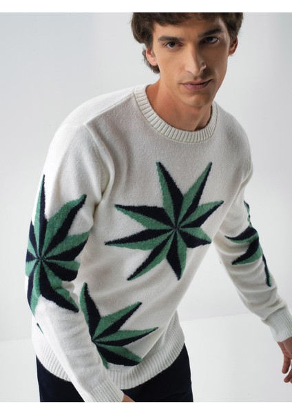 Erkek Ekru Yumuşak Dokulu Regular Fit Kazak