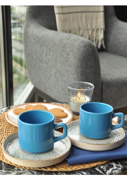 Cera'n 2'li Double Çay Fincan Takım Mavi Reaktif