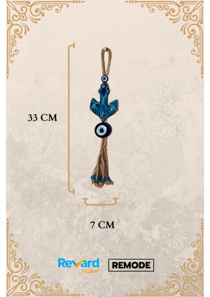 Nazar Boncuklu Seramik Denizci Çapası Desenli Mavi Boncuk Dekoratifli Çok Amaçlı Süs Eşyası 7 x 33 cm fırsatları