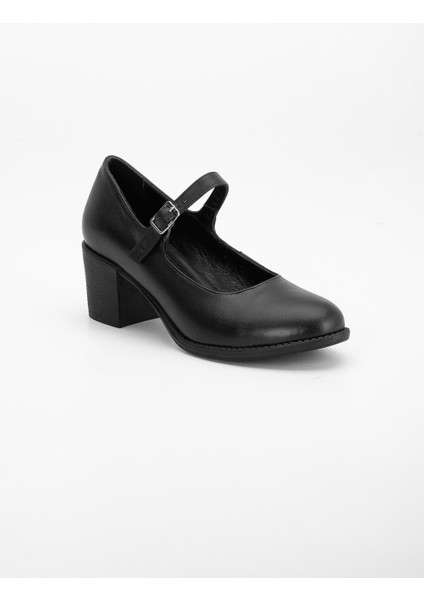 Kadın Deri Bantlı Topuklu Ayakkabı - Siyah modelleri