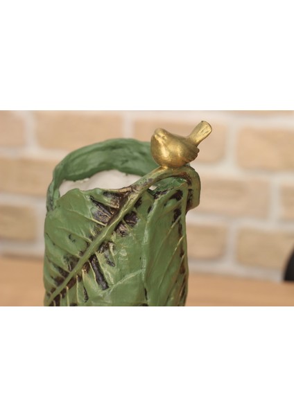 Polyester Kuşlu Yaprak Desen Gold Varaklı Vazo 28,5cm fiyatları