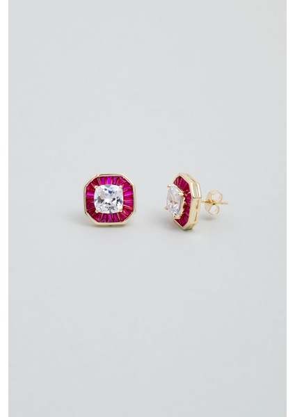 Baget Taşlı 18 Ayar Beyaz Altın Kaplama Gümüş Küpe