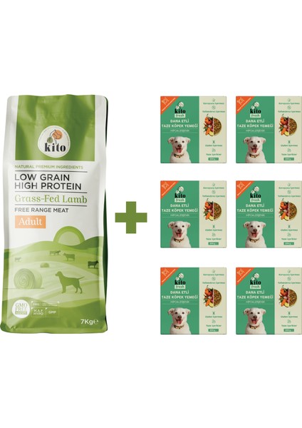 Yetişkin Köpek Maması 7 kg + Dana Etli Kito Fresh x 6