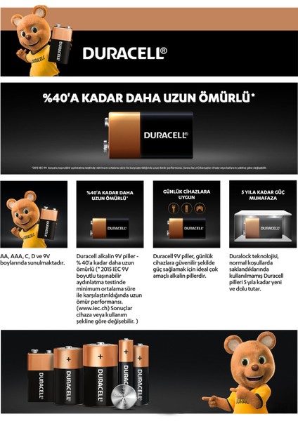 9 Volt Alkalin Kare Pil Gaz Duman Dedektörü , Radyo , Alarm Cihazı Yassı Pil 6lr61 9v Pil Duracell