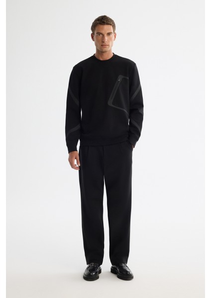 Erkek Siyah Bisiklet Yaka Pamuklu Baskılı Regular Fit Sweatshirt A42Y1317 indirimleri