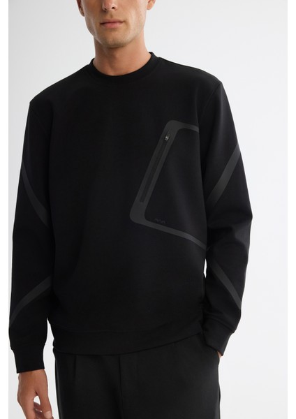 Erkek Siyah Bisiklet Yaka Pamuklu Baskılı Regular Fit Sweatshirt A42Y1317 fiyatları