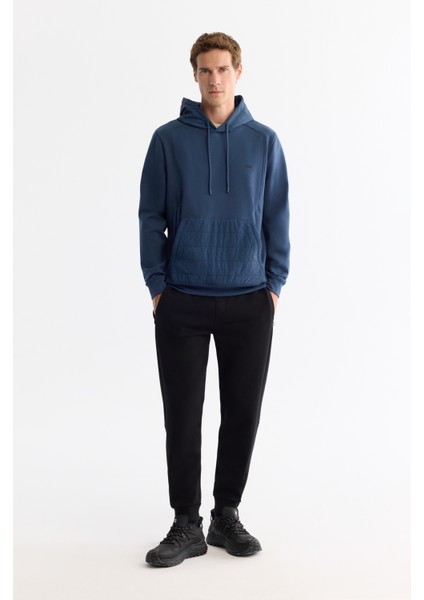 Erkek İndigo Kapüşonlu Baskılı Elastan Regular Fit Sweatshirt A42Y1262 indirimleri