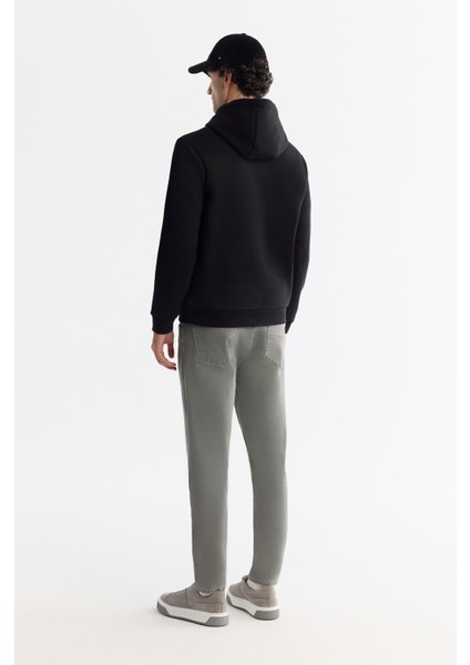 Erkek Siyah Kapüşonlu 3 Iplik Şardonlu Baskılı Sweatshirt A42y1303