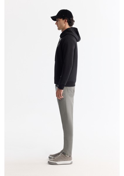 Erkek Siyah Kapüşonlu 3 Iplik Şardonlu Baskılı Sweatshirt A42y1303