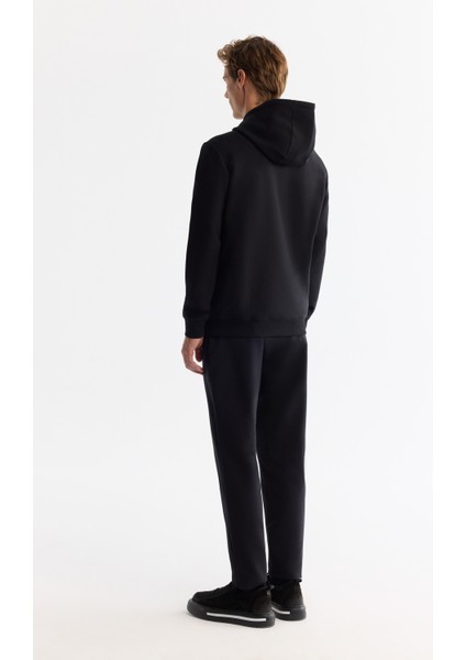 Erkek Siyah Kapüşonlu Pamuklu Baskılı Elastan Sweatshirt A42Y1322