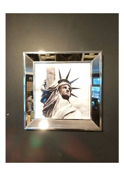 Cam Ahşap Çerçeveli Özgürlük Heykeli New York Resim Tablo 40X40