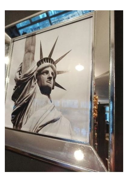 Cam Ahşap Çerçeveli Özgürlük Heykeli New York Resim Tablo 40X40