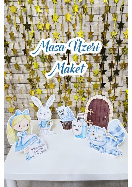 Alice In Wonderland Tema Doğum Günü Ayaklı Pano Seti Alice In Wonderland Doğum Günü Masa Üstü Panolar