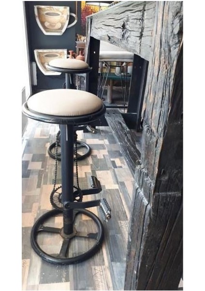 Vıntage 2li Metal Bar Taburesi Takım Pedallı Özel Tasarım