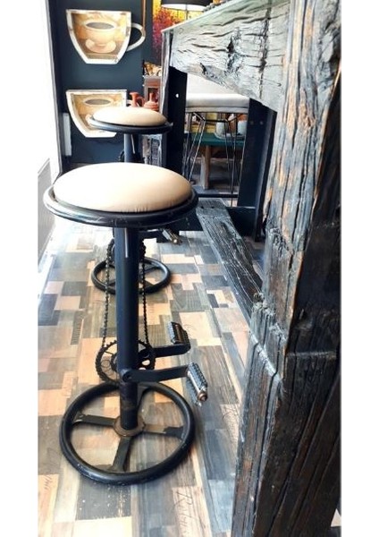 Vıntage 2li Metal Bar Taburesi Takım Pedallı Özel Tasarım