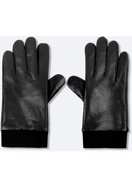 Erkek Siyah %100 Deri Düz Eldiven A42y9700
