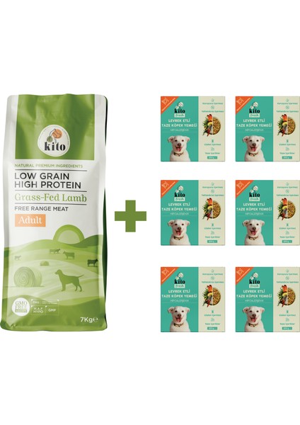 Yetişkin Köpek Maması 7 kg + Balık Etli Kito Fresh (Levrek) x 6