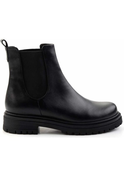 Siyah Deri Kadın Bot & Bootie K02666414003