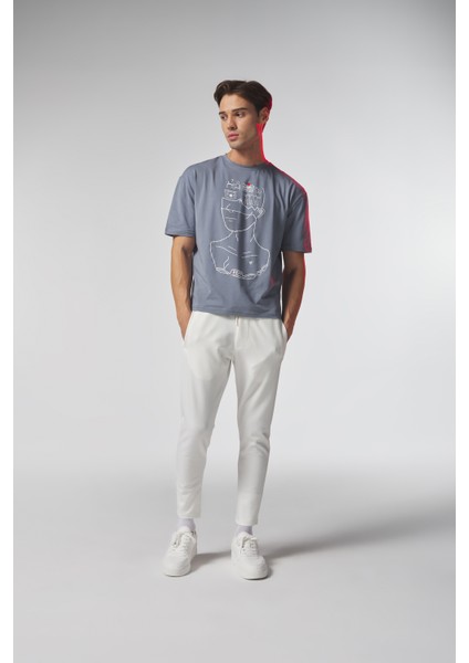 Mavi Düşünen Adam Baskılı Oversize Tshirt fırsatları