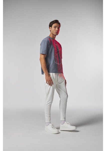 Mavi Düşünen Adam Baskılı Oversize Tshirt indirimleri