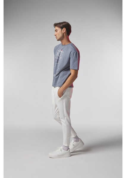 Mavi Düşünen Adam Baskılı Oversize Tshirt