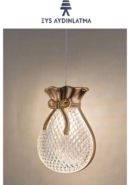 Modern Elegance Luxury Sarkıt Kristal Camlı LED Avize Gold Yatak Başı Sarkıt Avize