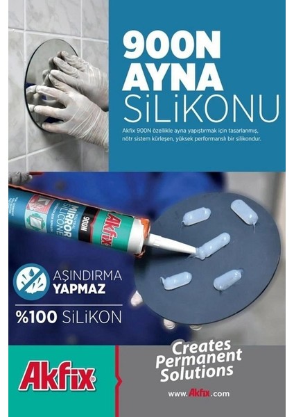 6 Parça 900N Nötr Ayna Silikonu 280ML Şeffaf