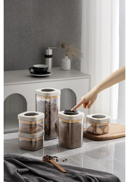 Pinmoo 3 Lü Vakumlu Saklama Kabı Bej 380-1100-1800