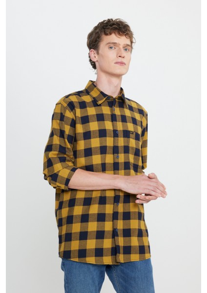 Regular Fit Normal Kesim %100 Pamuk Sarı Gömlek Ceket