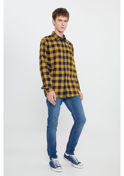 Regular Fit Normal Kesim %100 Pamuk Sarı Gömlek Ceket