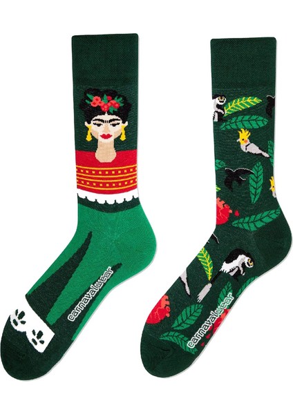 Sağlı Sollu Frida Kahlo Desenli Renkli Çorap
