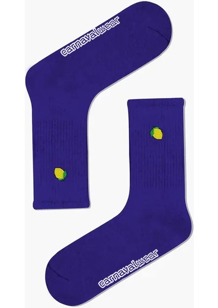 Limon Nakışlı Mor Renkli Spor Çorap
