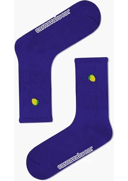 Limon Nakışlı Mor Renkli Spor Çorap