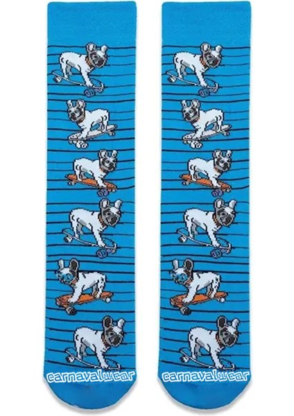 Kaykaylı French Bulldog Desenli Renkli Çorap