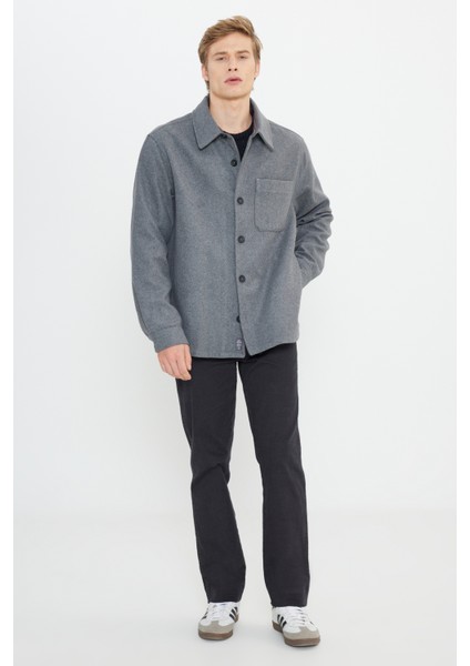 Loose Fit Rahat Kesim Antrasit Melanj Gömlek Ceket modelleri