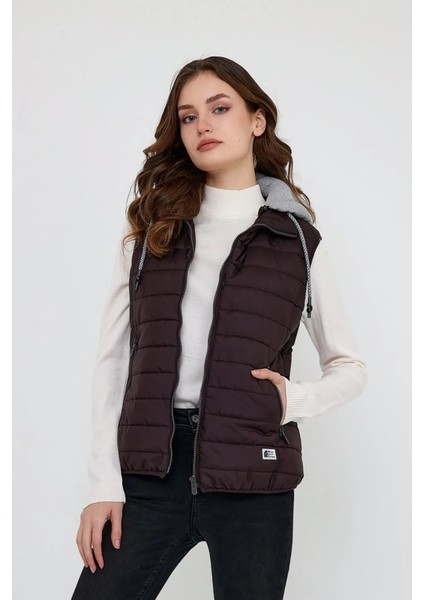 Kadın Kapüşonlu Penye Astarlı Şişme Yelek - Beyaz