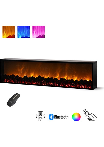 Elektrikli Şömine 3 Renkli Bluetooth Ses Sistemli Kumandalı