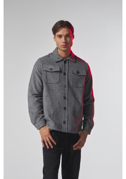 Gömlek Tipi Kaşe Gri Erkek Ceket
