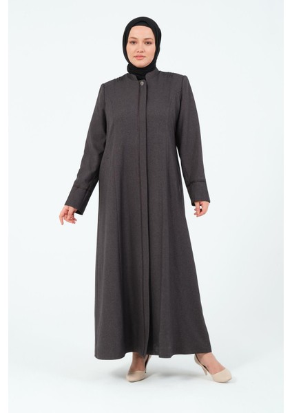 Ahugül Kadın Büyük Beden Astarlı Düğmeli Tesettür Pardesü