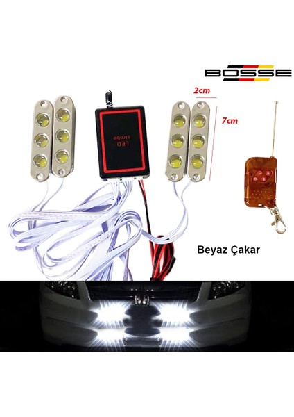 Araç Panjur Arası Çakar LED Off Road Çakar Lamba Beyaz 4lü 12 Volt Uzaktan Kumandalı